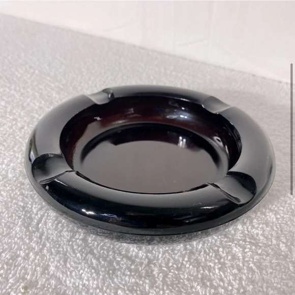 Vintage 1970s Brown Dark Glass Ashtray Trinket  Dish Heavy - Picture 4 of 10